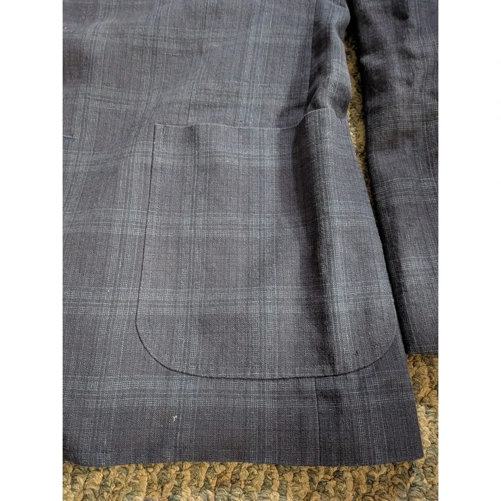 Jos. A. Bank 1905 Tailored Fit Navy Plaid Linen Cotton Sport Coat Blazer 44R